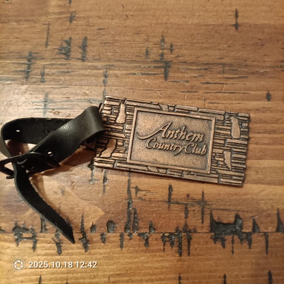 The Unbranded Brand Other - Anthem Country Club Golf Bag Tag Metal Luggage ID Fob Leather Strap Bronze ba